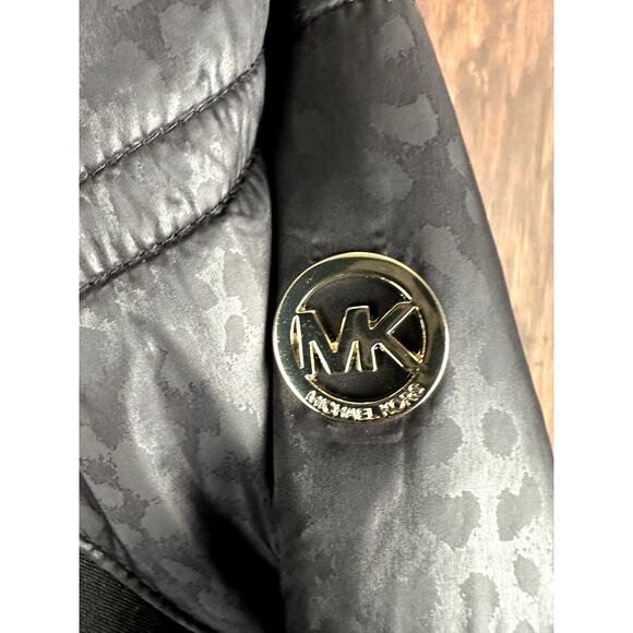 Michael Kors Leopard Print Hooded Faux Fur Puffer Jacket Coat Black Women's 1X - Picture 2 of 9